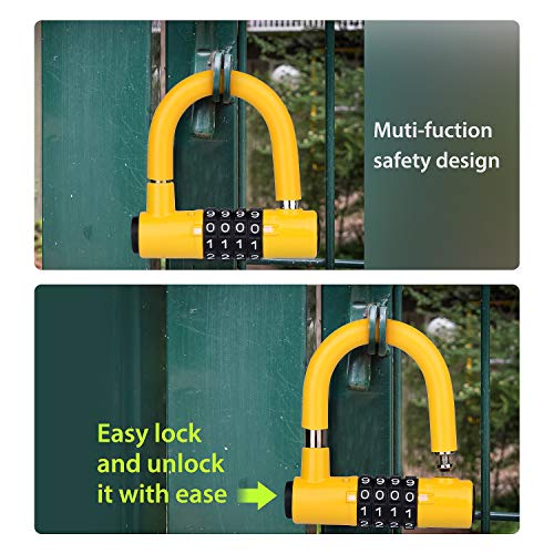 BIGLUFU Candado en U，U Lock Candado Bicicleta Acero Trenzado, Cierre de 12 mm de Grosor，antirrobo de Alta Seguridad，Soporte de Montaje Resistente y Recubierto de Vinilo Flexible (1.2m/4ft,Amarillo )