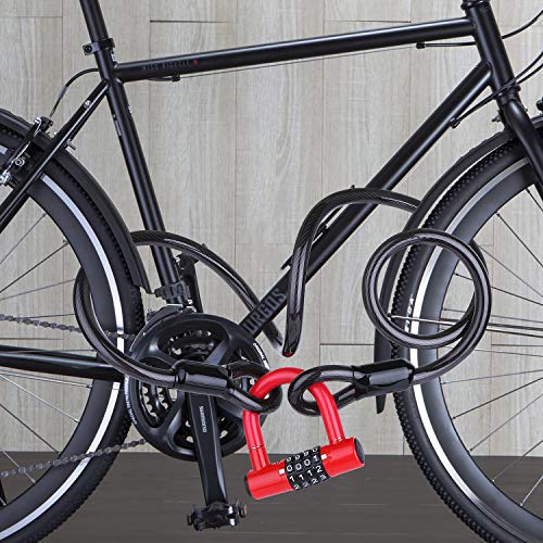 BIGLUFU Candado en U，U Lock Candado Bicicleta Acero Trenzado, Cierre de 12 mm de Grosor，antirrobo de Alta Seguridad，Soporte de Montaje Resistente y Recubierto de Vinilo Flexible (1.2m/4ft,rojo )