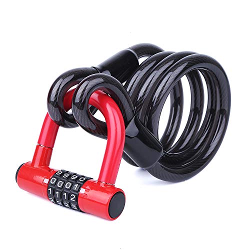 BIGLUFU Candado en U，U Lock Candado Bicicleta Acero Trenzado, Cierre de 12 mm de Grosor，antirrobo de Alta Seguridad，Soporte de Montaje Resistente y Recubierto de Vinilo Flexible (1.2m/4ft,rojo )