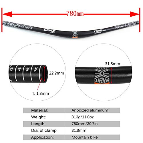 BIKECO Manillar de aleación de Aluminio para Bicicleta de montaña, diámetro de 31.8 mm, Barra de MTB de 780 mm de Ancho Extra Larga 780 mm (Negro 780 mm)