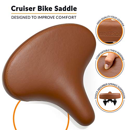 Bikeroo Sillín Más Cómodo para Bicicleta Cruiser - Asiento Extra Ancho para Bicicleta [Elegante Y Suave] - Excelente Sillín de Reemplazo con Acolchado para Hombres y Mujeres