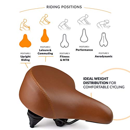 Bikeroo Sillín Más Cómodo para Bicicleta Cruiser - Asiento Extra Ancho para Bicicleta [Elegante Y Suave] - Excelente Sillín de Reemplazo con Acolchado para Hombres y Mujeres