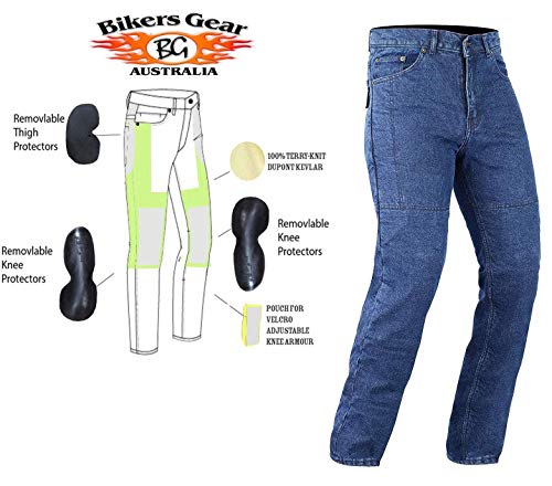 Bikers Gear Australia Pantalones vaqueros de corte clásico para motociclistas con armadura desmontable de fibra de aramida de Kevlar de DuPont