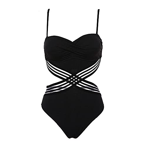 Bikinis Bañador Mujer Nuevo Traje De Baño De Malla Sexy De Una Pieza para Mujer, Traje De Baño Ahuecado, Push Up, Sin Espalda, Trajes De Baño para Mujer, Ropa De Playa De Verano-Black_M