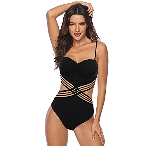 Bikinis Bañador Mujer Nuevo Traje De Baño De Malla Sexy De Una Pieza para Mujer, Traje De Baño Ahuecado, Push Up, Sin Espalda, Trajes De Baño para Mujer, Ropa De Playa De Verano-Black_M