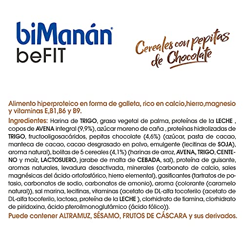 BiManán beFIT - Galletas de Proteína con Cereales y Pepitas de Chocolate, para Tonificar tu Masa Muscular - Caja de 16 unidades