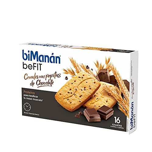 BiManán beFIT - Galletas de Proteína con Cereales y Pepitas de Chocolate, para Tonificar tu Masa Muscular - Caja de 16 unidades