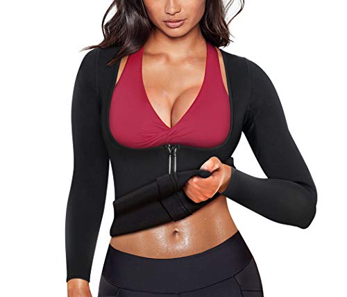 Bingrong Faja Reductora Mujer Chaleco Neopreno con Cremallera Sauna Camiseta Mujer Faja Deporte de Fitness Sudoraciaon Mujer Traje Mangas Largas