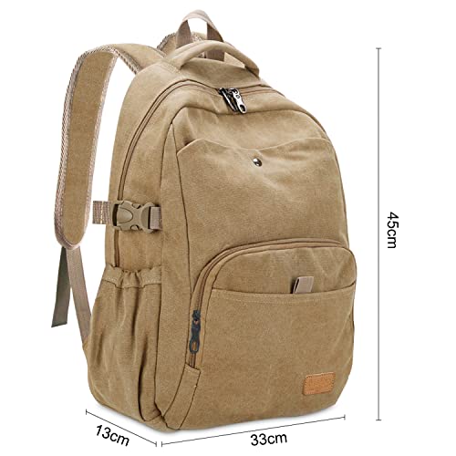 Bioasis Mochila de 40L, Unisex Vintage Mochila para Portátil Mochila Vintage Mochila de Lona Retro Mochila para Hombre Deportes al Aire Libre, Caqui