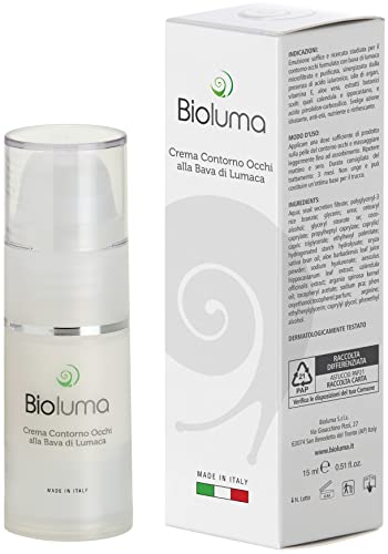 Bioluma Baba de Caracol Crema Contorno de Ojos Hidratante Nutritiva Antiedad con ácido Hialurónico Aceite de Argán Caléndula Aloe Vera Adyuvante Tratamiento Antiarrugas Ojeras Hombre Mujer 15ml