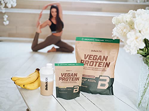 BioTechUSA Vegan Protein En polvo con sabor bebida a base de proteína vegetal, con bayas goji y acai en polvo, harina de quínoa, 500 g, Maní