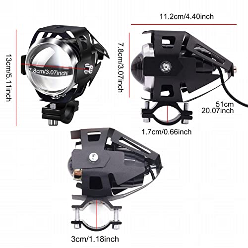 Biqing 2PCS Faros delanteros para motocicleta,Cree U5 faros auxiliares de moto, 125W 3000LM Focos Antinieblas Luces Moto Led Con interruptor universal