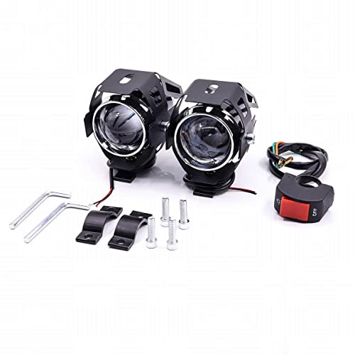 Biqing 2PCS Faros delanteros para motocicleta,Cree U5 faros auxiliares de moto, 125W 3000LM Focos Antinieblas Luces Moto Led Con interruptor universal