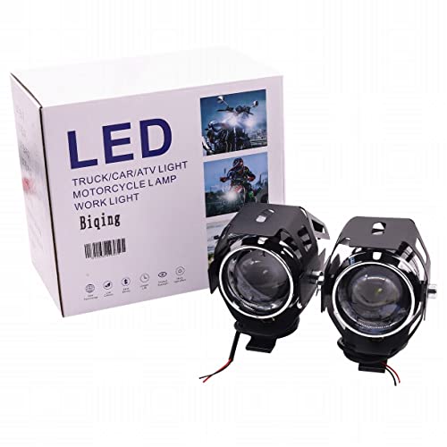 Biqing 2PCS Faros delanteros para motocicleta,Cree U5 faros auxiliares de moto, 125W 3000LM Focos Antinieblas Luces Moto Led Con interruptor universal