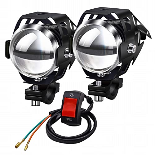 Biqing 2PCS Faros delanteros para motocicleta,Cree U5 faros auxiliares de moto, 125W 3000LM Focos Antinieblas Luces Moto Led Con interruptor universal