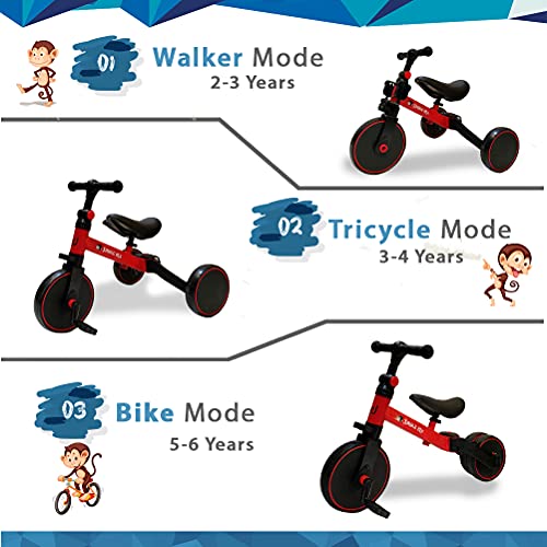 BIWOND Triciclo Jungle Mix (3 Modos; Andador, Triciclo y Bicicleta, Ruedas Anchas, Manillar Antideslizante, Pedales Desmontables, Diferentes Posiciones) - Rojo