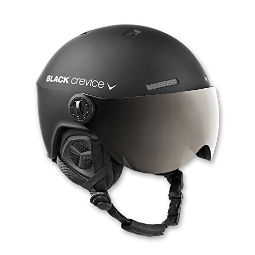 BLACK CREVICE Casco de esquí Gstaad I Casco de esquí con visera en estilo piloto en diferentes colores I para hombres y mujeres I Casco de ski de policarbonato I Casco transpirable I Talla ajustable (M/L (58-61 cm), Negro)