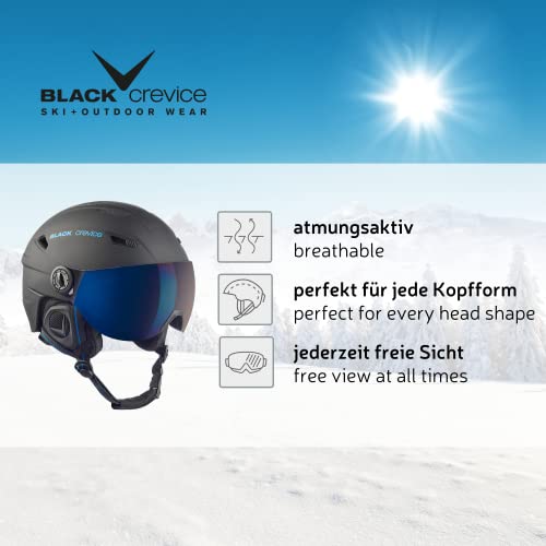 Black Crevice Casco de esquí Silvretta I Casco esquí con Visera en Estilo piloto I I Casco esquí Unisex I Casco de esquí de policarbonato Transpirable I Talla Ajustable (M, Carbono Negro)