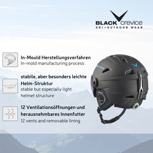 Black Crevice Casco de esquí Silvretta I Casco esquí con Visera en Estilo piloto I I Casco esquí Unisex I Casco de esquí de policarbonato Transpirable I Talla Ajustable (M, Carbono Negro)