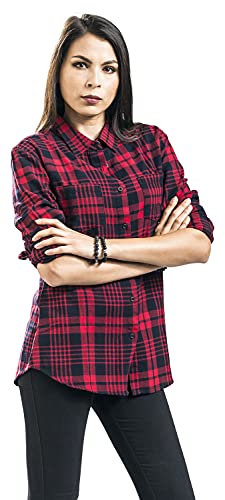 Black Premium by EMP Camiseta roja/Negra con Parche de Calavera Trasero Mujer Camisa de Franela Rojo/Negro XS