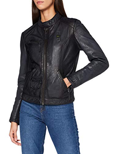 Blauer Pelle Capo Spalla Imbottito Chaqueta de Cuero, 991 Negro Tinta, M para Mujer