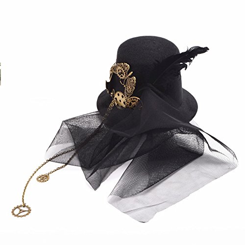 BLESSUME Steampunk gótico Mini Sombrero de Copa Retro Mujer Sombrero Pinza para el Cabello (A)