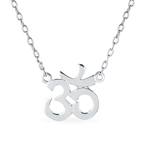 Bling Jewelry Símbolo Sánscrito Yoga Armonía Espiritual Om AUM Ohm Estación Colgante Collar De Plata Esterlina 925 Mujer 16 Pulg.