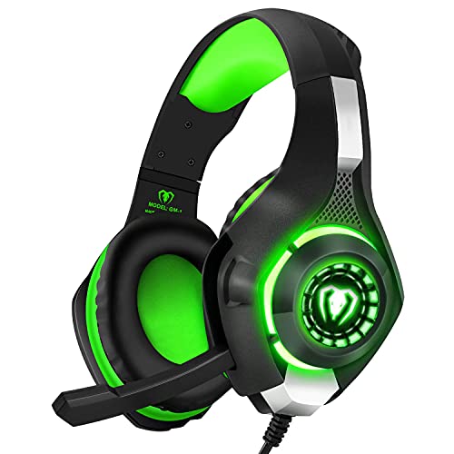 BlueFire Cascos Gaming, Auriculares Gaming PS4 con Micrófono Mac Estéreo Juego Gaming Jack 3,5mm LED Bajo Ruido Compatible con PC/Xbox One/Móvil (Verde)