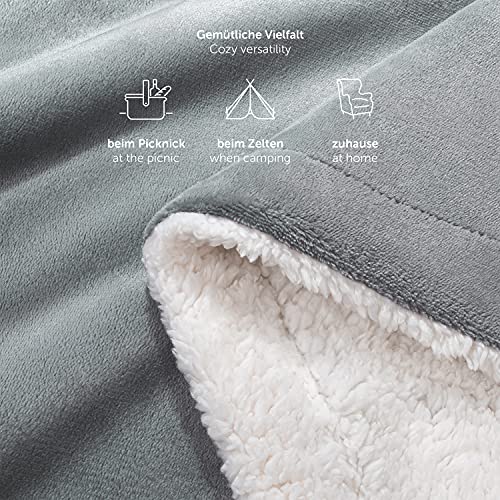 Blumtal Mantas para Sofá Reversible de Sherpa y Franela Suave - Manta Polar 100% Microfibra Extra Suave, Manta de sofá, de Cama o de Sala de Estar, Gris, 150 x 200 cm