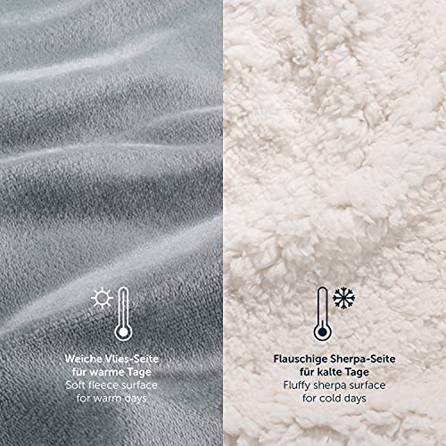 Blumtal Mantas para Sofá Reversible de Sherpa y Franela Suave - Manta Polar 100% Microfibra Extra Suave, Manta de sofá, de Cama o de Sala de Estar, Gris, 150 x 200 cm