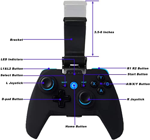 BMSARE Mando PC Windows, Bluetooth Inalámbrico Android Mando Móvil Game con Soporte Retráctil, 2,4G Inalámbrico Mando Joystick Gamepad PC Windows 11 10 8 7/PS3/TV con Doble Vibración