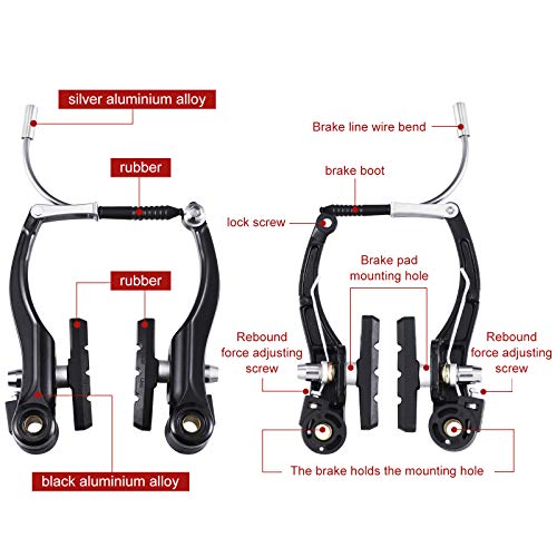 Boao Juego de Freno de Bicicleta Completo, Kit de Freno Híbrido de Bicicleta MTB Delantero y Trasero Negro Cables Internos y Externos y Palanca Incluye Pinzas Palancas Cables Negro