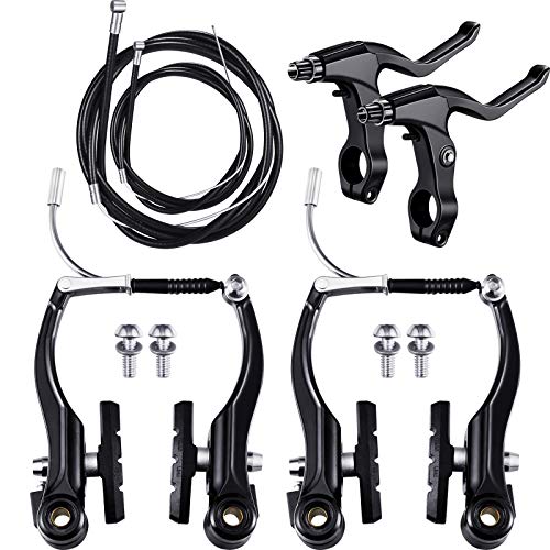 Boao Juego de Freno de Bicicleta Completo, Kit de Freno Híbrido de Bicicleta MTB Delantero y Trasero Negro Cables Internos y Externos y Palanca Incluye Pinzas Palancas Cables Negro