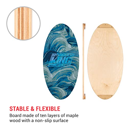 BoarderKING Indoorboard Allrounder - Tabla de equilibrio, Forma ovalada, Madera de arce, Recubierto de plástico, Esterilla y rodillos de corcho, Topes desmontables, 40 x 15 x 84 cm, Olas