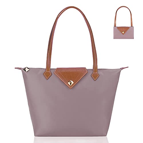 BOJLY Bolso de las mujeres, bolso de hombro Bolsos para las mujeres Diamante Nylon Tote Bag Ladies Shopping Plegable Tote Bolsa de viaje de playa Impermeable Casual Rosado Pequeña