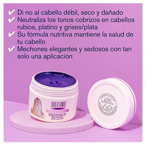 BOLD UNIQ Mascarilla de Pelo Morado-Matizador para Cabello Rubio y Gris - para Tintes Color Platino, Blanco y Gris - Acondicionador y Reparación de Cabello Seco, Dañado y Decolorado - Sin Sulfatos