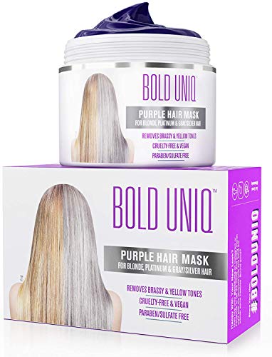 BOLD UNIQ Mascarilla de Pelo Morado-Matizador para Cabello Rubio y Gris - para Tintes Color Platino, Blanco y Gris - Acondicionador y Reparación de Cabello Seco, Dañado y Decolorado - Sin Sulfatos