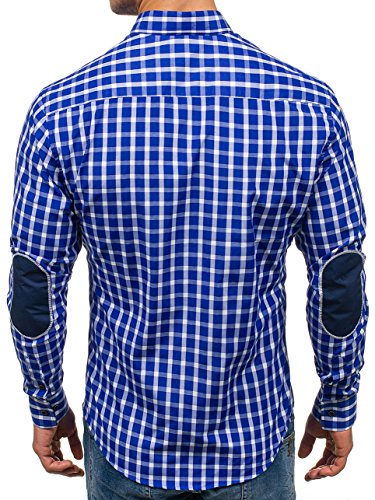 BOLF Hombre Camisa De Manga Larga Cuello Italiano Camisa de Algodón Slim fit Estilo Casual 4747 Azul Medio L [2B2]