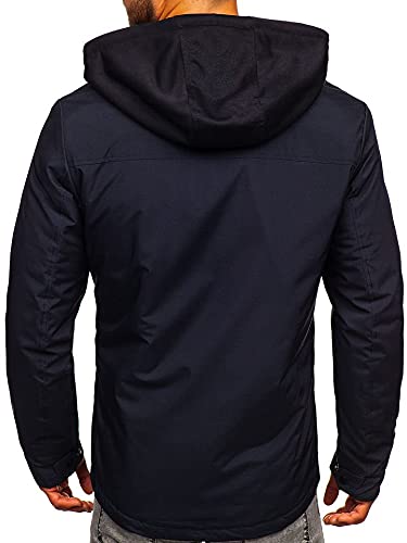 BOLF Hombre Chaqueta acolchada de Entretiempo con Capucha Cierre de Cremallera Cuello alto Cazadora Plumíferos Deporte Chaqueta de Ocio Básico Outdoor Estilo Casual 5895 Azul Oscuro XXL [4D4]