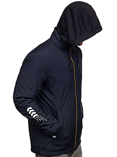 BOLF Hombre Chaqueta acolchada de Entretiempo con Capucha Cierre de Cremallera Cuello alto Cazadora Plumíferos Deporte Chaqueta de Ocio Básico Outdoor Estilo Casual 5895 Azul Oscuro XXL [4D4]