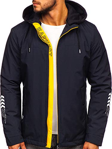 BOLF Hombre Chaqueta acolchada de Entretiempo con Capucha Cierre de Cremallera Cuello alto Cazadora Plumíferos Deporte Chaqueta de Ocio Básico Outdoor Estilo Casual 5895 Azul Oscuro XXL [4D4]