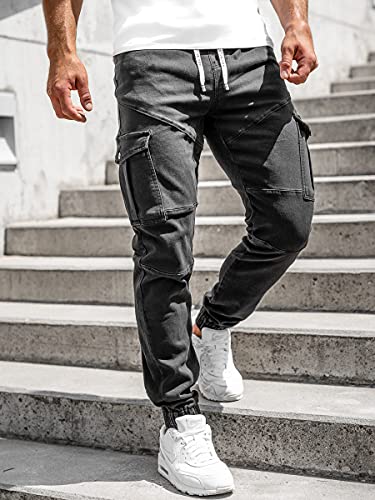 BOLF Hombre Pantalón Jogger Cargo Pantalones de Algodón Pantalón Bajos Ajustados Fitness Deporte Sport Casual Slim Fit Ocio Estilo Urbano R31016S0 Negro XL [6F6]