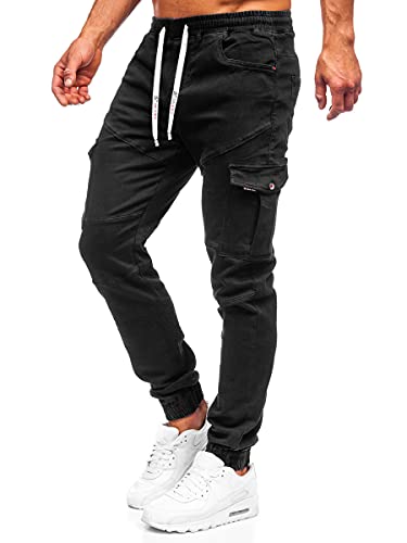 BOLF Hombre Pantalón Jogger Cargo Pantalones de Algodón Pantalón Bajos Ajustados Fitness Deporte Sport Casual Slim Fit Ocio Estilo Urbano R31016S0 Negro XL [6F6]