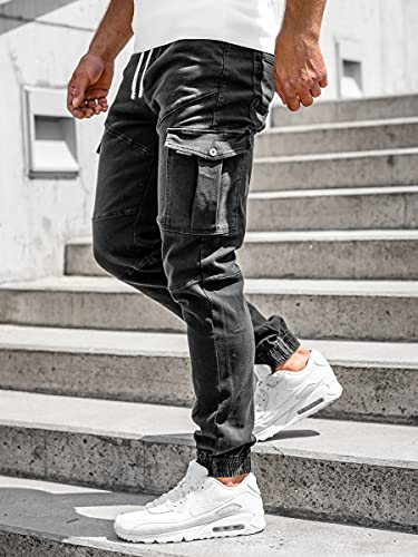 BOLF Hombre Pantalón Jogger Cargo Pantalones de Algodón Pantalón Bajos Ajustados Fitness Deporte Sport Casual Slim Fit Ocio Estilo Urbano R31016S0 Negro XL [6F6]