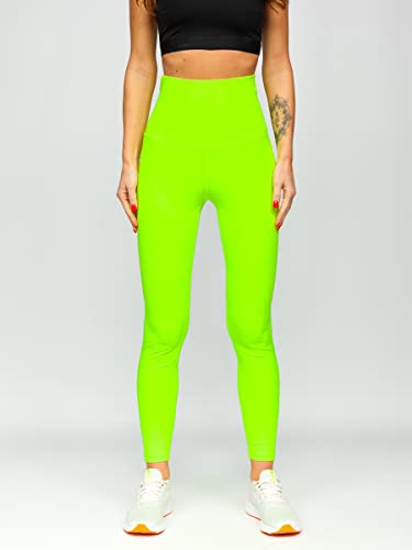 BOLF Mujer Leggings Lisos Mallas largas Jogger Pantalones Deportivos Leggings Pilates Melange Fitness Entrenamiento Slim Fit Estilo Deportivo J.Style HH040 Amarillo-Fluorescente L [F6F]