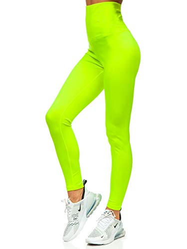 BOLF Mujer Leggings Lisos Mallas largas Jogger Pantalones Deportivos Leggings Pilates Melange Fitness Entrenamiento Slim Fit Estilo Deportivo J.Style HH040 Amarillo-Fluorescente L [F6F]