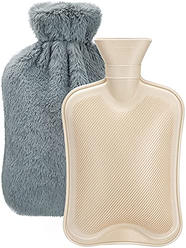 Bolsa de Agua Caliente de 1,8L, Dawdix Botellas de Agua Caliente con Suave Felpa Funda, Hot Water Bottle, bolsa agua caliente, mejor regalo (Gris oscuro)