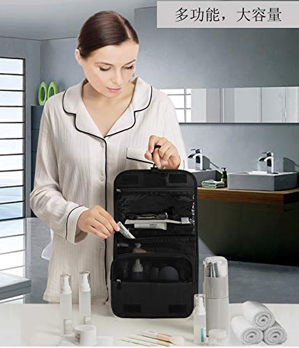 Bolsa de cosméticos, Portátil Bolsa de Maquillaje de Viaje, Bolsas de Aseo Cosméticos Neceser de Plegable Multifuncional para Viaje para Mujeres y niñas, Negro