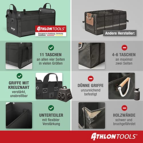 Bolsa de maletero prémium con tapa ATHLON TOOLS; sello de calidad 06/2020 - notable; organizador de maletero XXL de 60 litros; base extraestable e impermeable; con cierre de tiras antideslizante