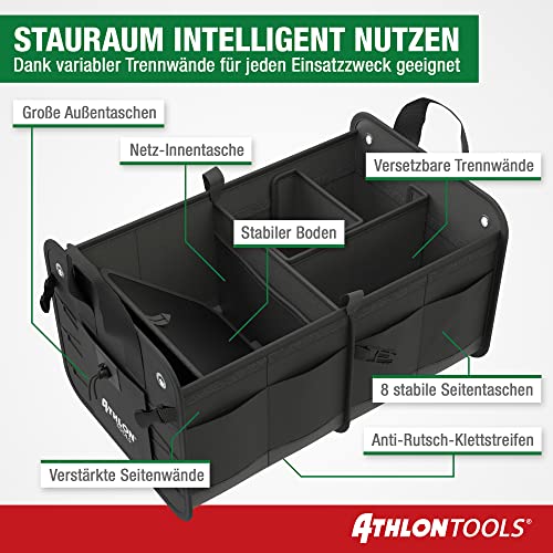 Bolsa de maletero prémium con tapa ATHLON TOOLS; sello de calidad 06/2020 - notable; organizador de maletero XXL de 60 litros; base extraestable e impermeable; con cierre de tiras antideslizante